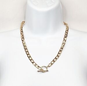 Make a Wish 10" Gold Flat Curb Chain Necklace w/ Jeweled Toggle Lobster Clasp